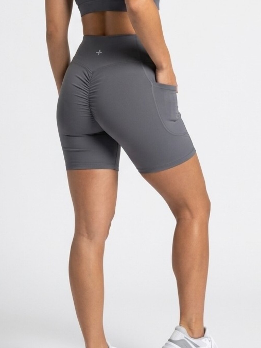 HALARA Gray High-Rise Scrunch-Back Bike Shorts with Side Pocket